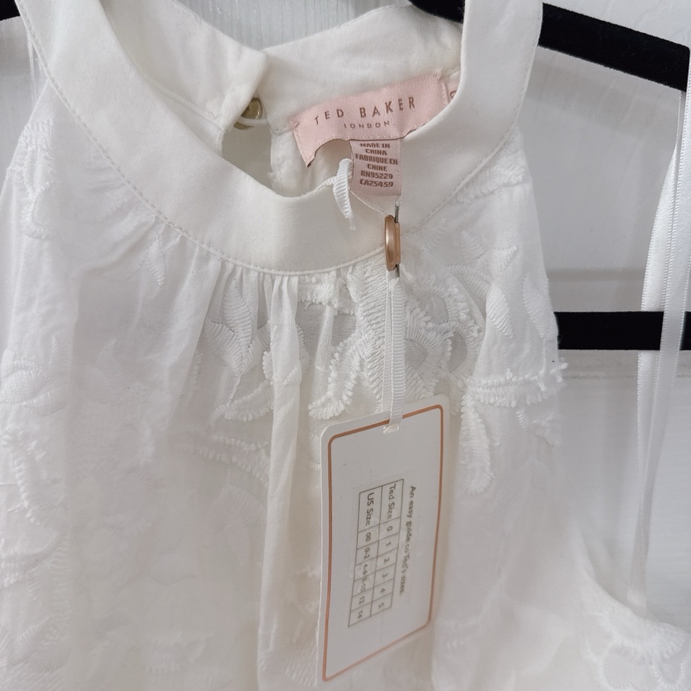 NWT Ted Baker Lorene Embroidered White Halter Dress - Picture 6 of 9